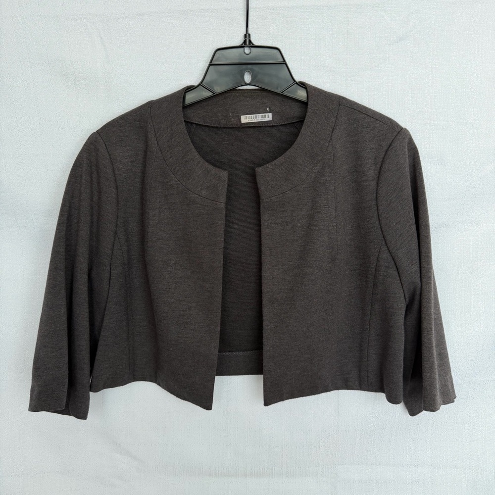 Calvin Klein Womens Dark Grey 3/4 Sleeve Cropped Jacket Sz Petite Small